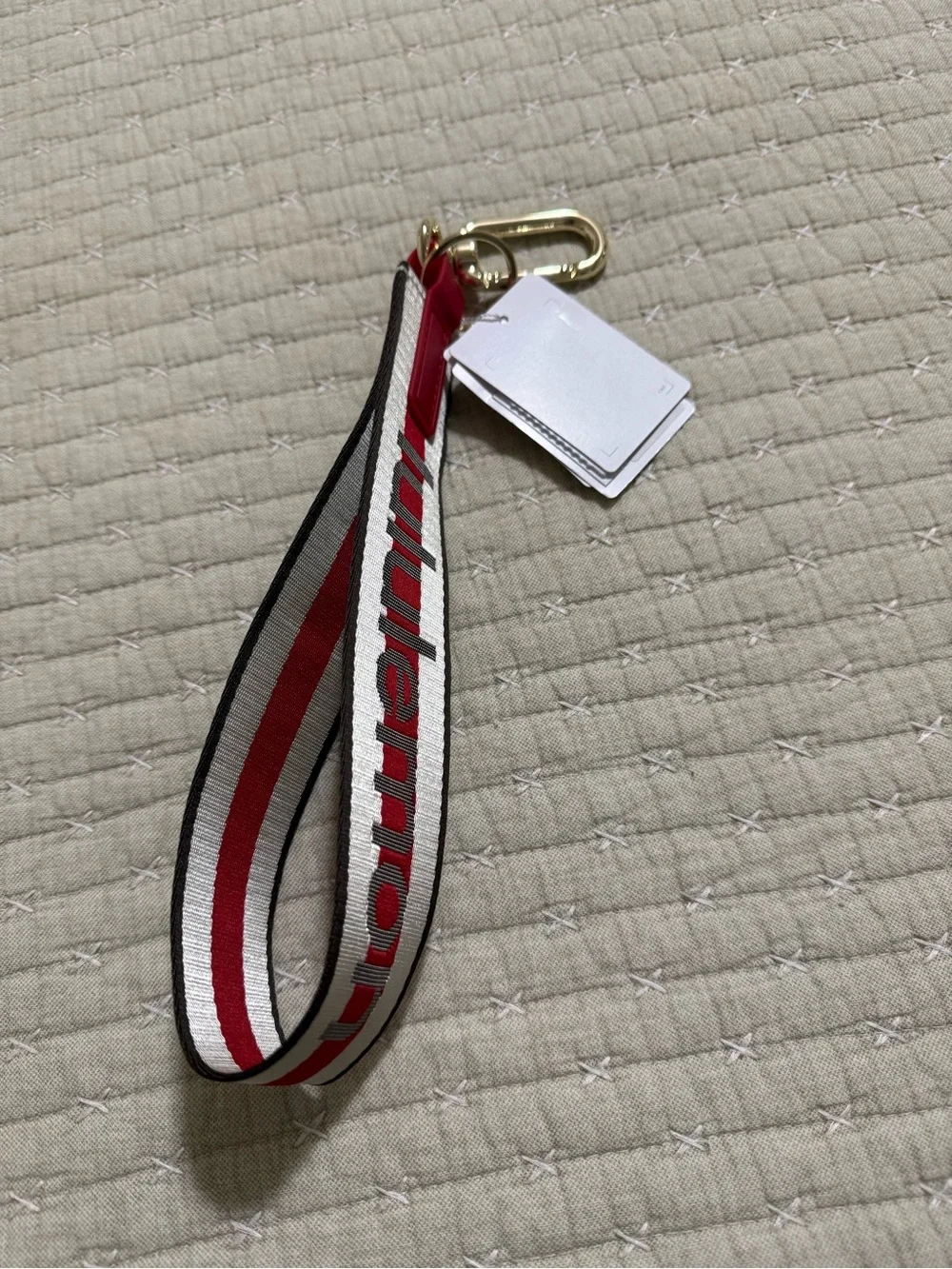lululemon athletica Red and Cream Keychain Strap with Gold Clip